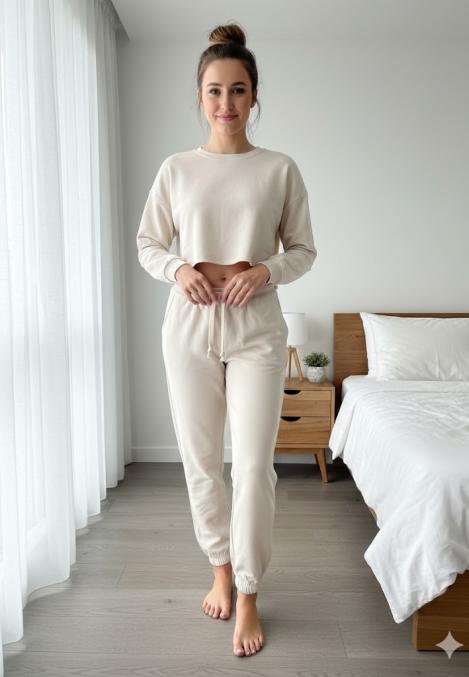 Pantaloni trening dama vatuiti interior,culoare crem,Engros